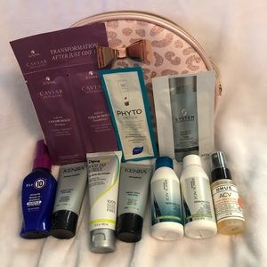 NWT 10-piece hair care sampler with cosmetic bag